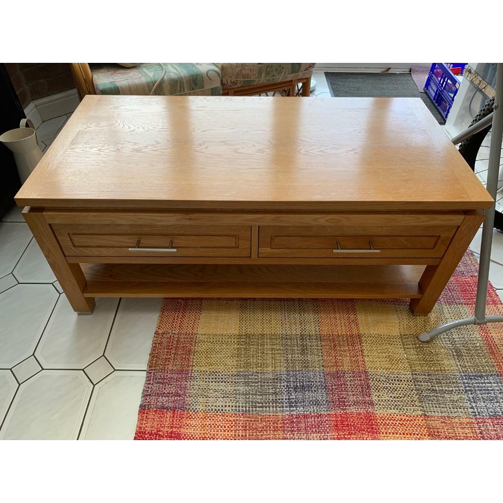 solid oak coffee table with drawers