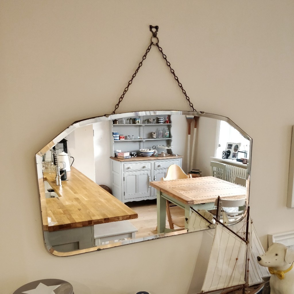 vintage mirror. hanging mirror. mirror on chain. antique mirror. hall