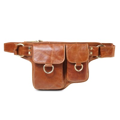 Adonis X Leather Waist Purse Fanny Pack Hip Bag- TAN