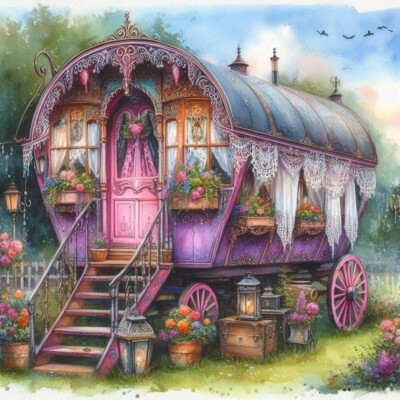 Magical Floral Garden Caravan #4 Collage 8x8 Craft & Quilt Cotton Fabric Block