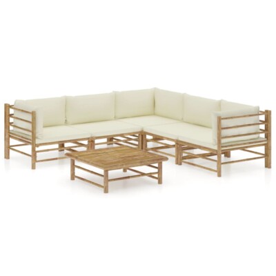 vidaXL 6 Piece Garden Lounge Set with Cream White Cushions Bamboo