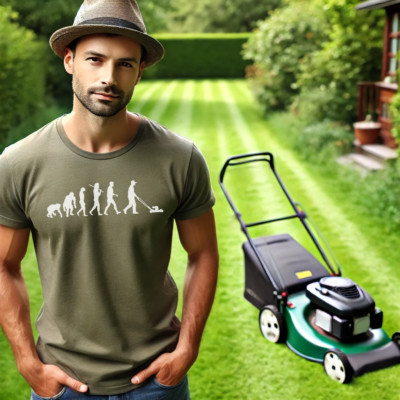 White Edition Evolution Rasenmäher Garten Gärtner Primat zum Menschen T-Shirt