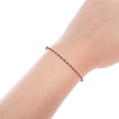 Pre-owned Trijewels Ruby & Diamond 3-prong Tennis Bracelet 1.85 Ctw In 14k Rose Gold Jp:123919 In H-i