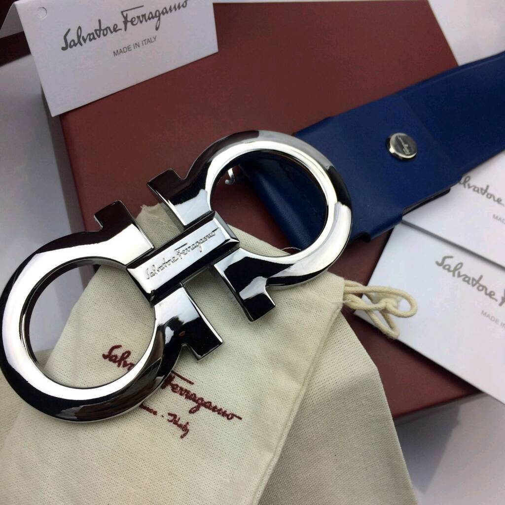 Chrome silver buckle big buckle us COLLECTION blue mens leather belt