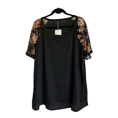 Bloomchic Women's Boho Print Lace Panel Raglan Sleeve Blouse Black Size 18-20