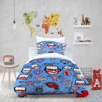 3D Cat Cup Glasses Blue Quilt Cover Set Duvet Cover Bedding Pillowcases 2948