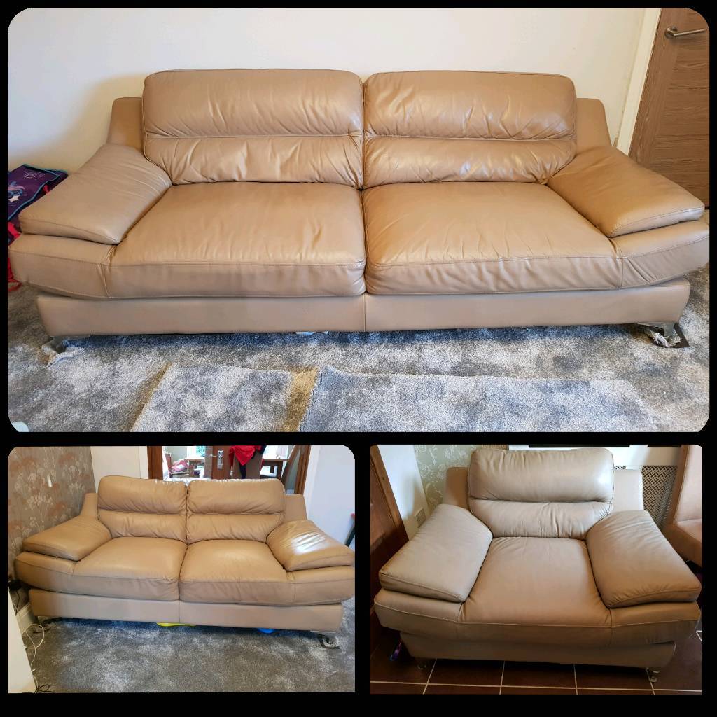 Quality Leather 3 piece suite sofas sofology 3+2+chair. Light brown