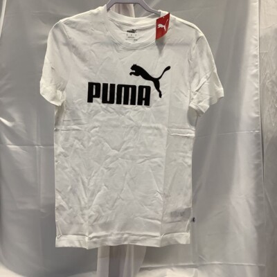 Puma Mens Graphic T-Shirt White Black ESS Logo Crew Neck 100