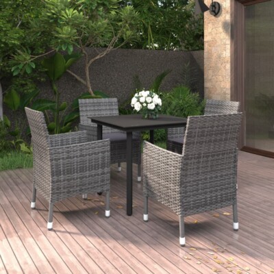 vidaXL 5 Piece Garden Dining Set Poly Rattan and Glass