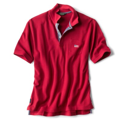 $85 NWOT ORVIS RED Flag M Heavy Cotton Pique men's short sleeve POLO Classic Fit
