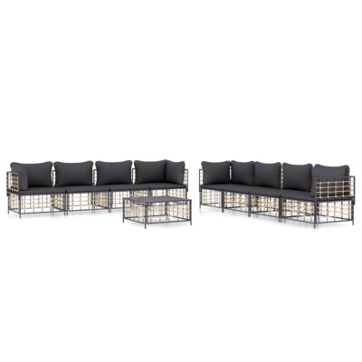 vidaXL 9 Piece Garden Lounge Set with Cushions Anthracite Poly Rattan