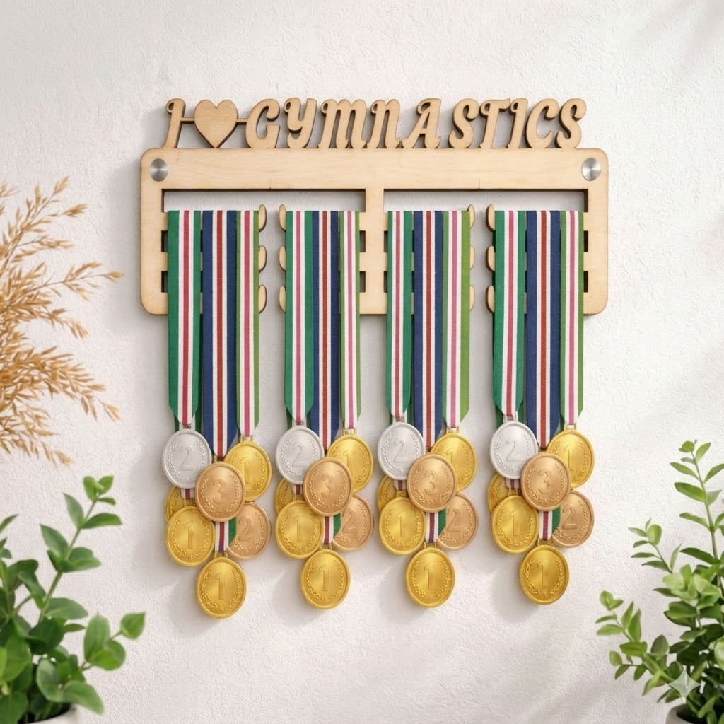 I Love Gymnastics Wooden 9mm Strong Medal Hanger Medal Holder Wall Display Rack