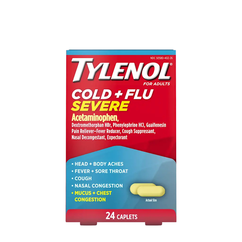 Tylenol Adult Cold & Flu Severe Pain & Fever Relief Caplets 24 Count Pack of 6
