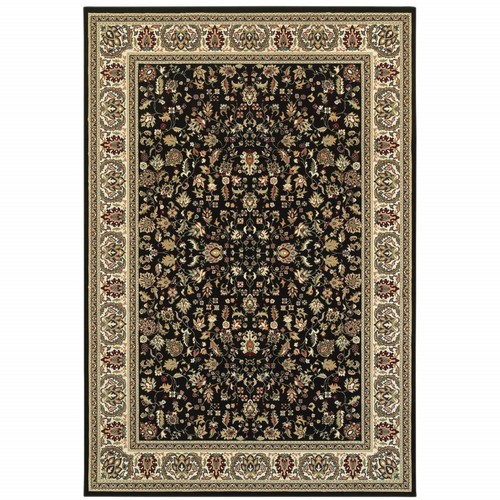 Устойчивый к пятнам коврик Oriental Power Loom 4 X 6 черного цвета и цвета Слоновой Кости