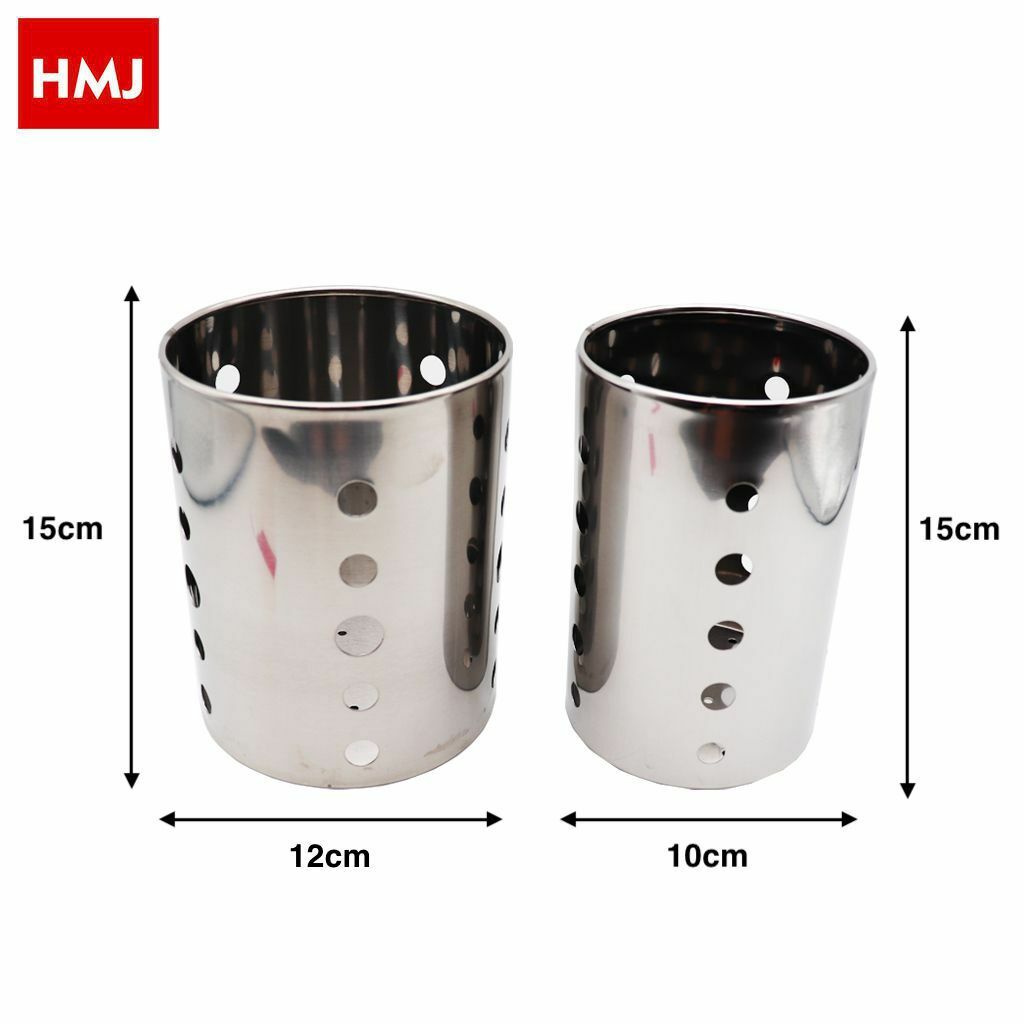 Set 2 Pezzi Contenitore Cilindrico Porta Posate Scola Acciaio Inox Cucina hmj
