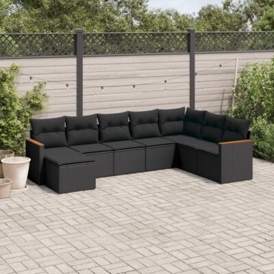 vidaXL 8 Piece Garden Sofa Set with Cushions Black Poly Rattan