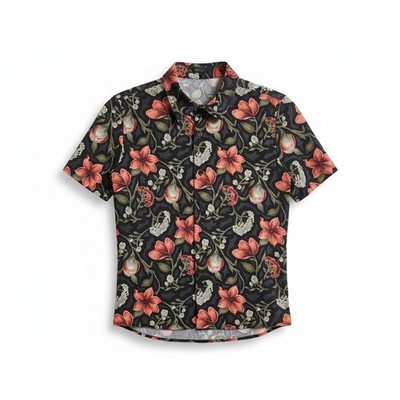 Dressbarn Womens Small Black Floral Mock Neck Short Sleeve Top Back Zip RN101928