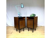 Pair of vintage stag John & Sylvia Reid C range bedside cabinet table drawers mid century 1950s 