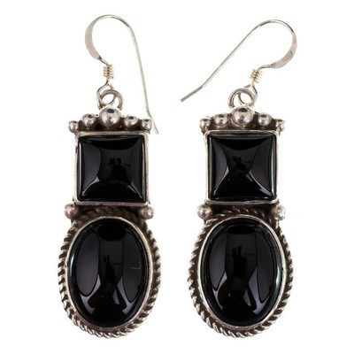 Navajo Earrings Sterling Silver BLACK ONYX Velvet Dangles