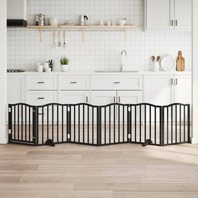vidaXL Dog Gate with Door Foldable 6 Panels Black 300 cm Poplar Wood