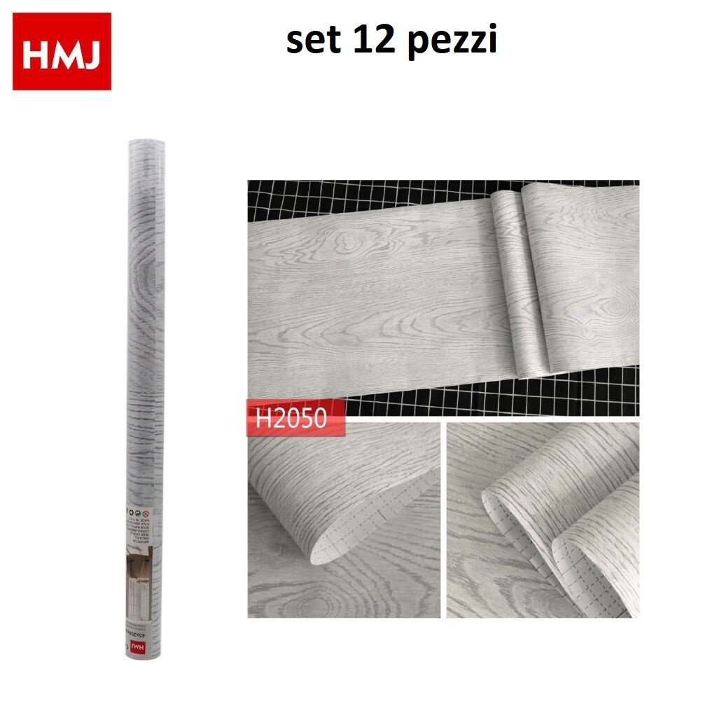 Set 12 Pezzi Rotolo Adesivo Per Muri Parete In Pvc 45cmx2mt Legno 24020 hmj