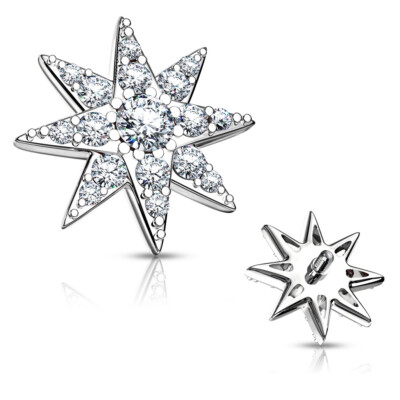 14GA Round CZ Center Marquise Petal Flower Dermal Internally Thread Anchor G45