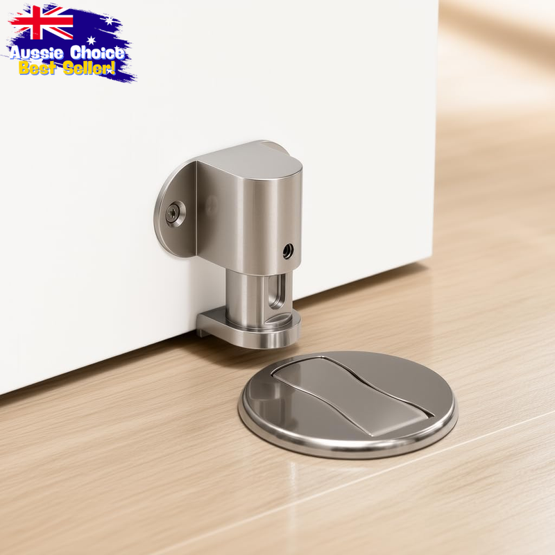 Magnetic Door Stopper Pack – Adjustable Floor Holder, No Drill, Silver