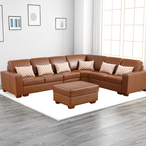 Leather 6-Piece Vegan Leather Sectional Sofa Set Couch