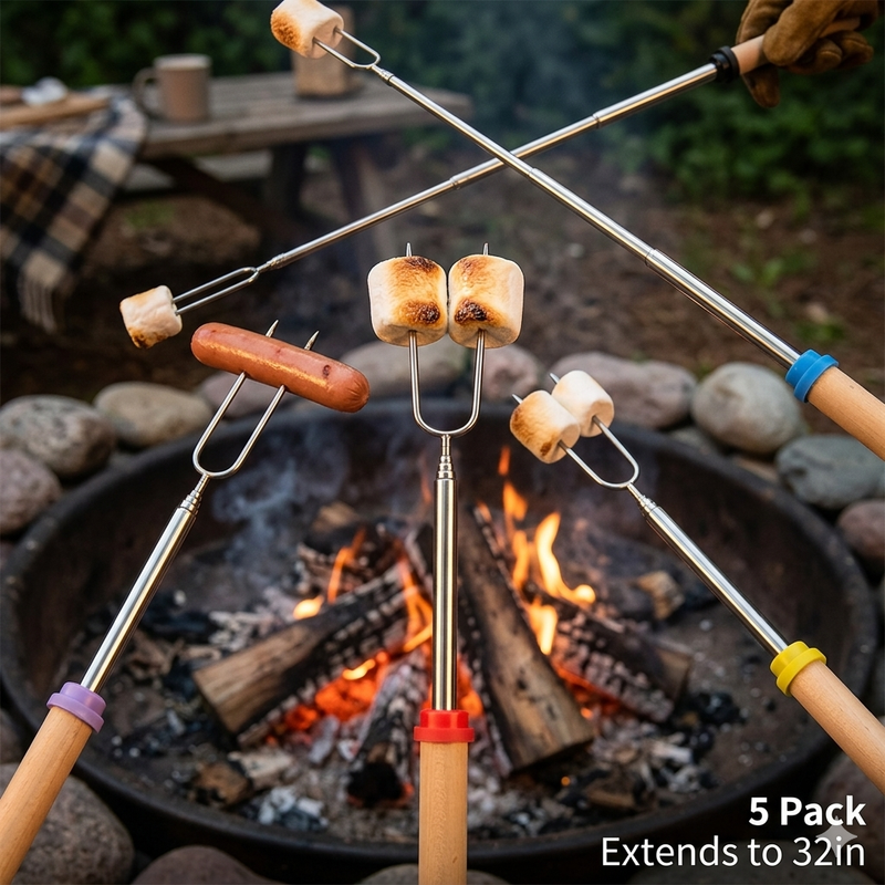 Smores Sticks Fire Pit Roasting Skewers 32in Campfire  BBQ Hot Dog Forks 5Pk