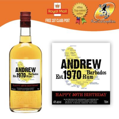PERSONALISED BARBADOS RUM BOTTLE LABEL BIRTHDAY ANY OCCASION GIFT