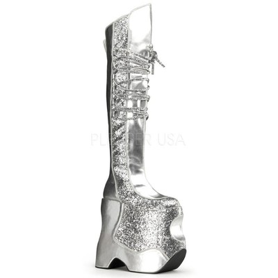 silver knee high platform boots