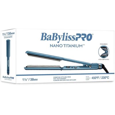 BaByliss Nano Titanium Crimping Styling Iron 1-1/2''-4-Tooth Crimping Plates-NEW