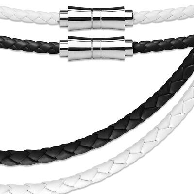 Lederkette Band Halskette 4 mm stark weiß schwarz Magnetverschluss Herren Damen