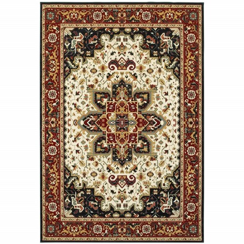 Устойчивый к пятнам коврик Oriental Power Loom размером 4 X 6 Дюймов красного цвета и цвета Слоновой Кости