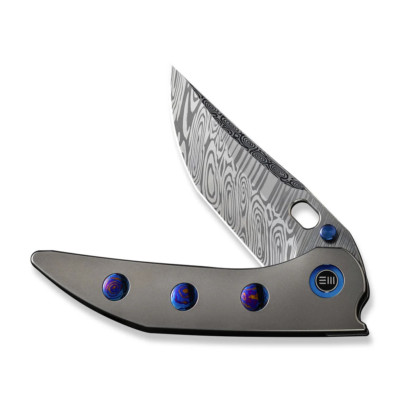 WE Knife Attor Frame Lock 23037-DS1 Damasteel Bead Blasted Titanium Knives