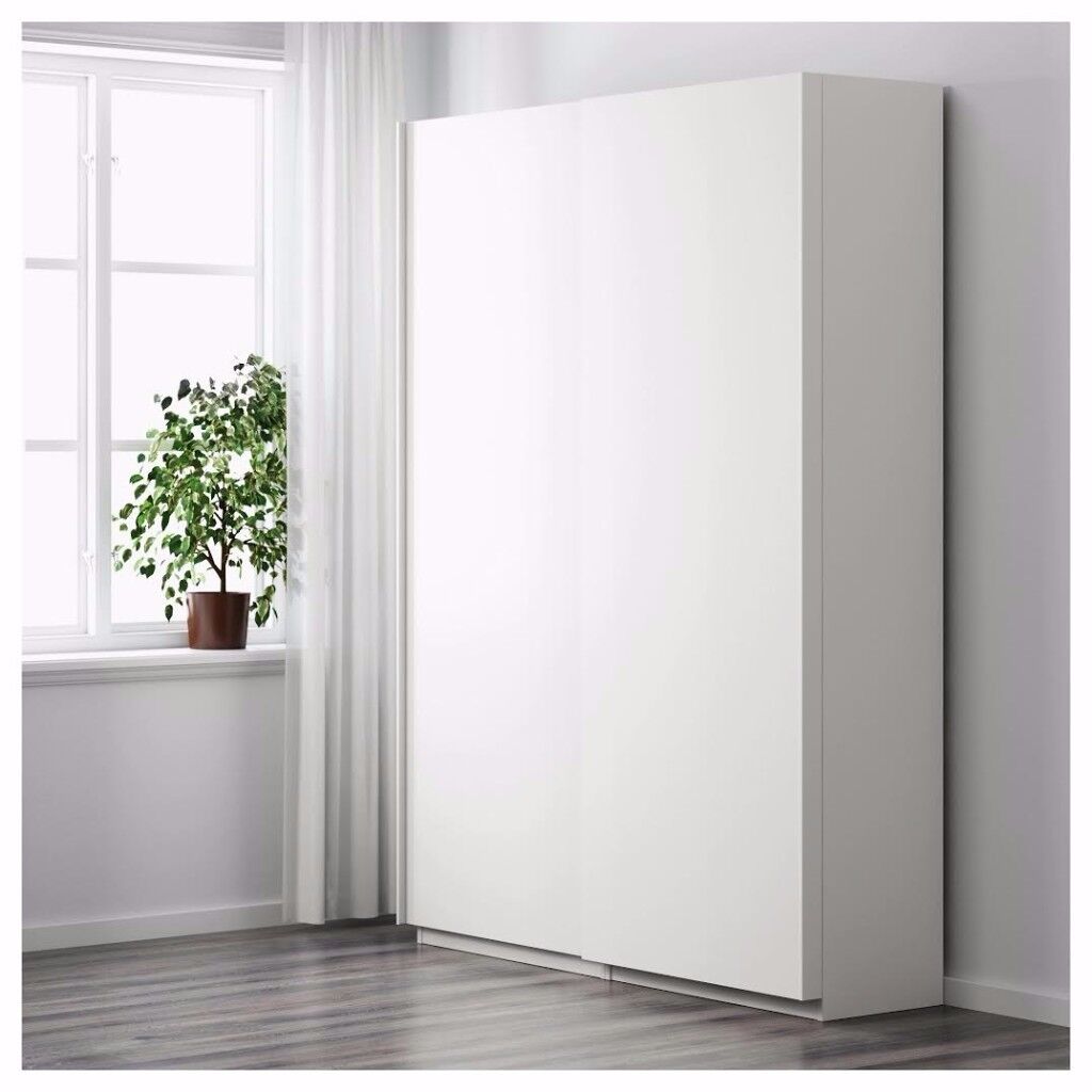 White Ikea Pax wardrobe with hasvik sliding doors | in ...