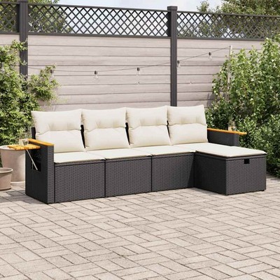 vidaXL 5 Piece Garden Sofa Set with Cushions Black Poly Rattan