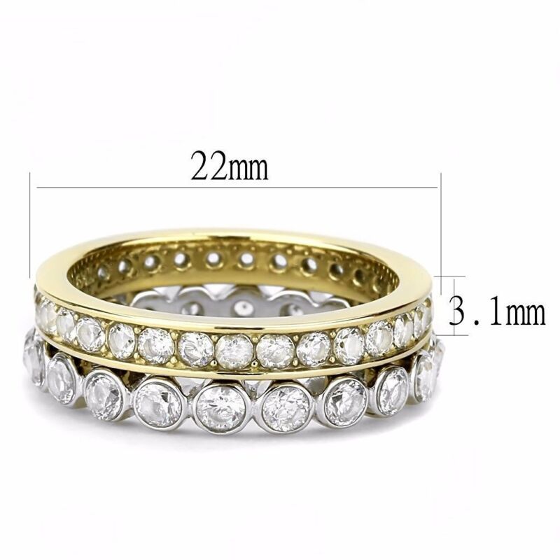 Womens Gold Plated Stainless Steel Round Cz All Around Matching Wedding Band