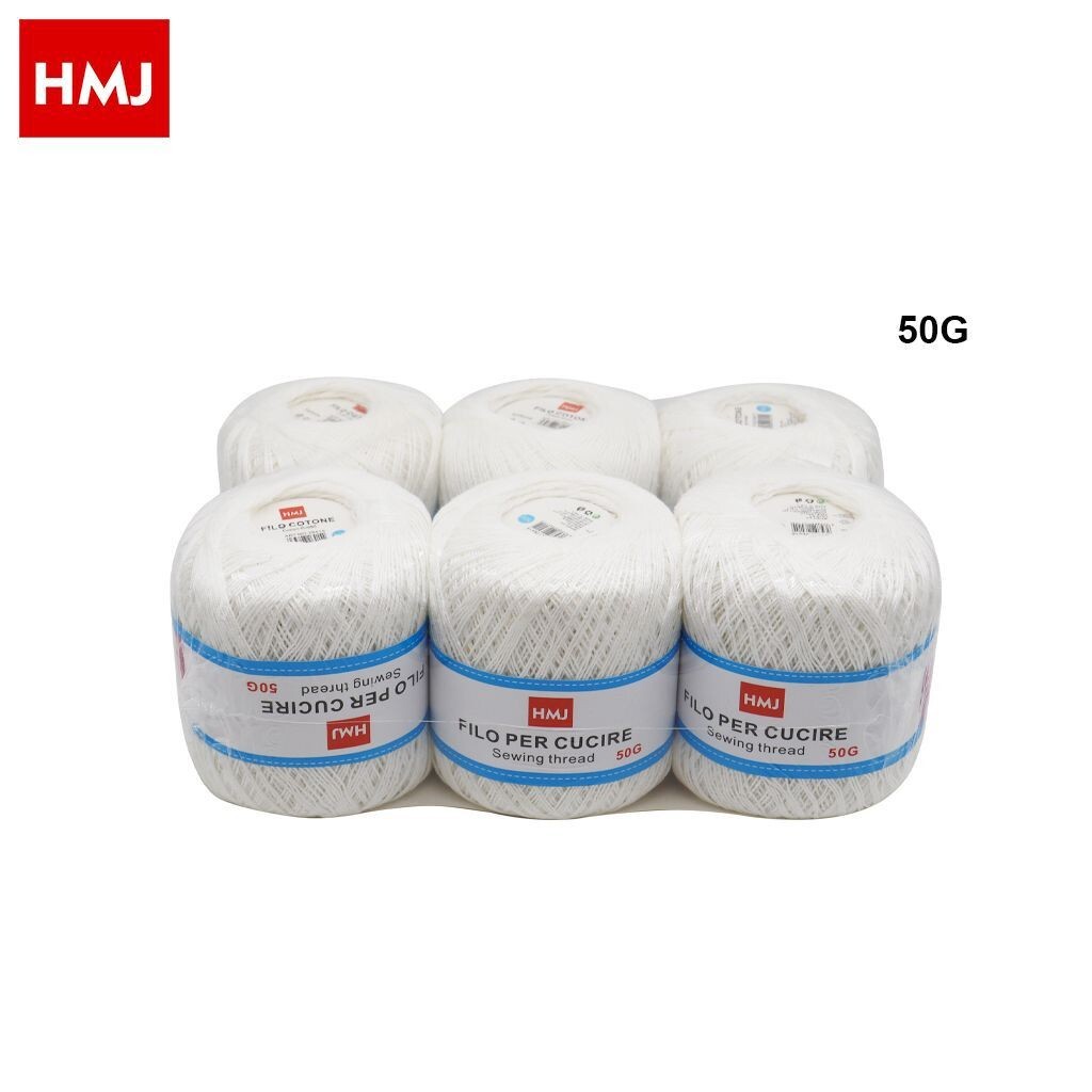 Set 6 Gomitoli Filato Uncinetto Cotone Cucito Ricamo Bianco 50gr hmj