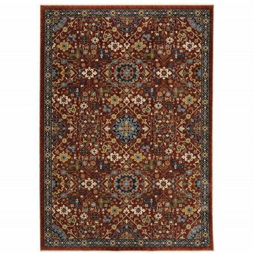 Ковер Oriental Power Loom размером 6 X 9 Дюймов, Красный, Синий, Золотой и Цвета Слоновой Кости, устойчивый к пятнам.