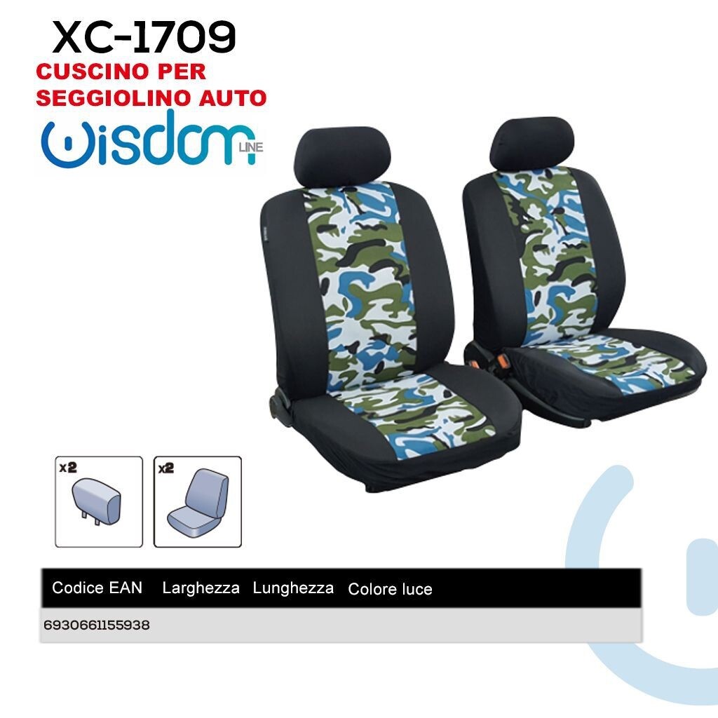 Coppia Coprisedili Schienali Anteriori Universali Auto Neri Camoufla Xc-1709 wis