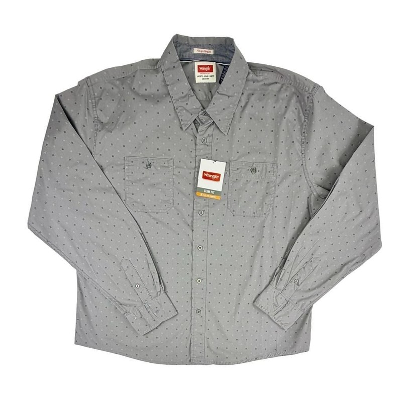 Wrangler Men's Gray Geometric Print Long Sleeve Slim Fit Button-Down Shirt Size