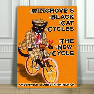 VINTAGE BICYCLE AD CANVAS ART PRINT POSTER - Wingrove's Black Cat - 12x8"