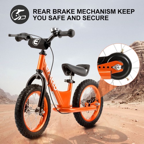 Orange 14 inch Children Balance Bike Bycicle No Pedal Adjustable Seat Brake Bell