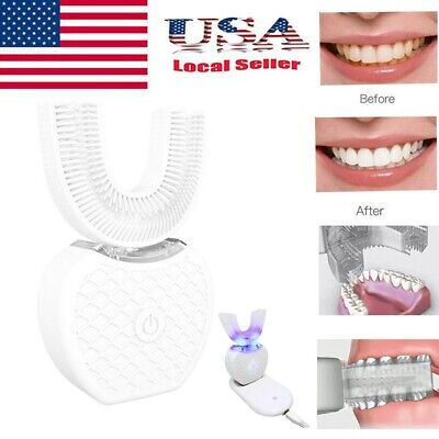 فرشاة أسنان كهربائية أوتوماتيكية بزاوية 360 درجة للعناية بالفم وفرشاة أسنان وتبييض أبيض