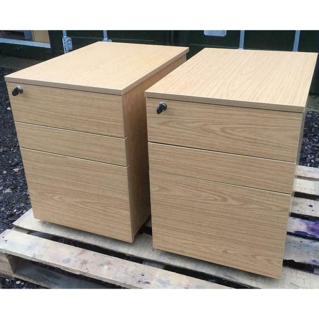 2x Matching Oak Effect Office Under Desk Drawer Units Pedestals Inc