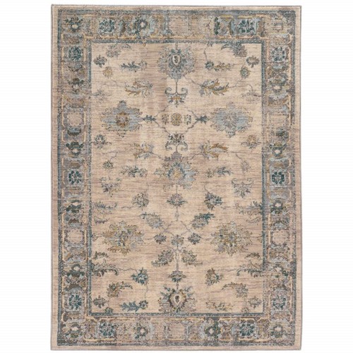 Устойчивый к пятнам Коврик Oriental Power Loom Размером 8 X 11 Дюймов Цвета Слоновой Кости, Голубой, Золотой и Серый