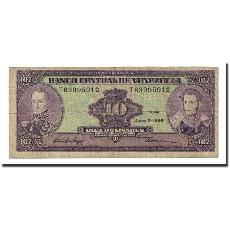 [#167295] Billet, Venezuela, 10 BolÃ­Vares, 1995-06-05, Km:61d, B+