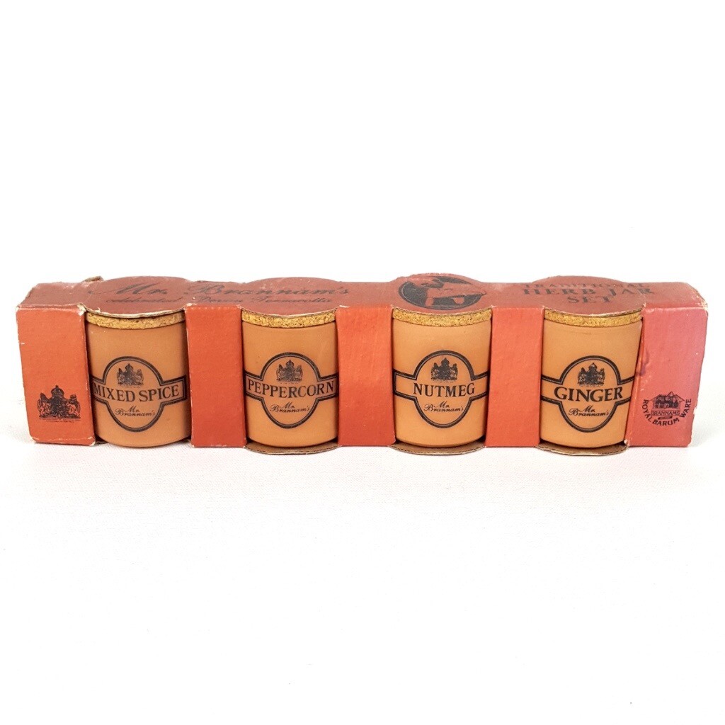 Mr Brannams Devon Terracotta Herb Jar Set Mixed Spice Peppercorn Nutmeg