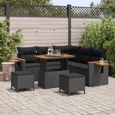 vidaXL Garden Sofa Set with Cushion with Storage Black Poly rattan